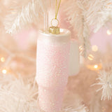 Pink Glittered Trendy Tumbler Christmas Ornament - Pink Cup