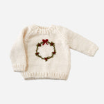 Wreath Sweater Baby Kid Christmas Holiday Bow