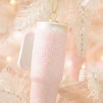 Pink Glittered Trendy Tumbler Christmas Ornament - Pink Cup