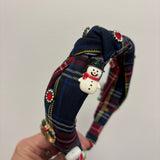 Blue Tartan with Christmas Gems Headband