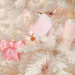 Pink Glittered Trendy Tumbler Christmas Ornament - Pink Cup