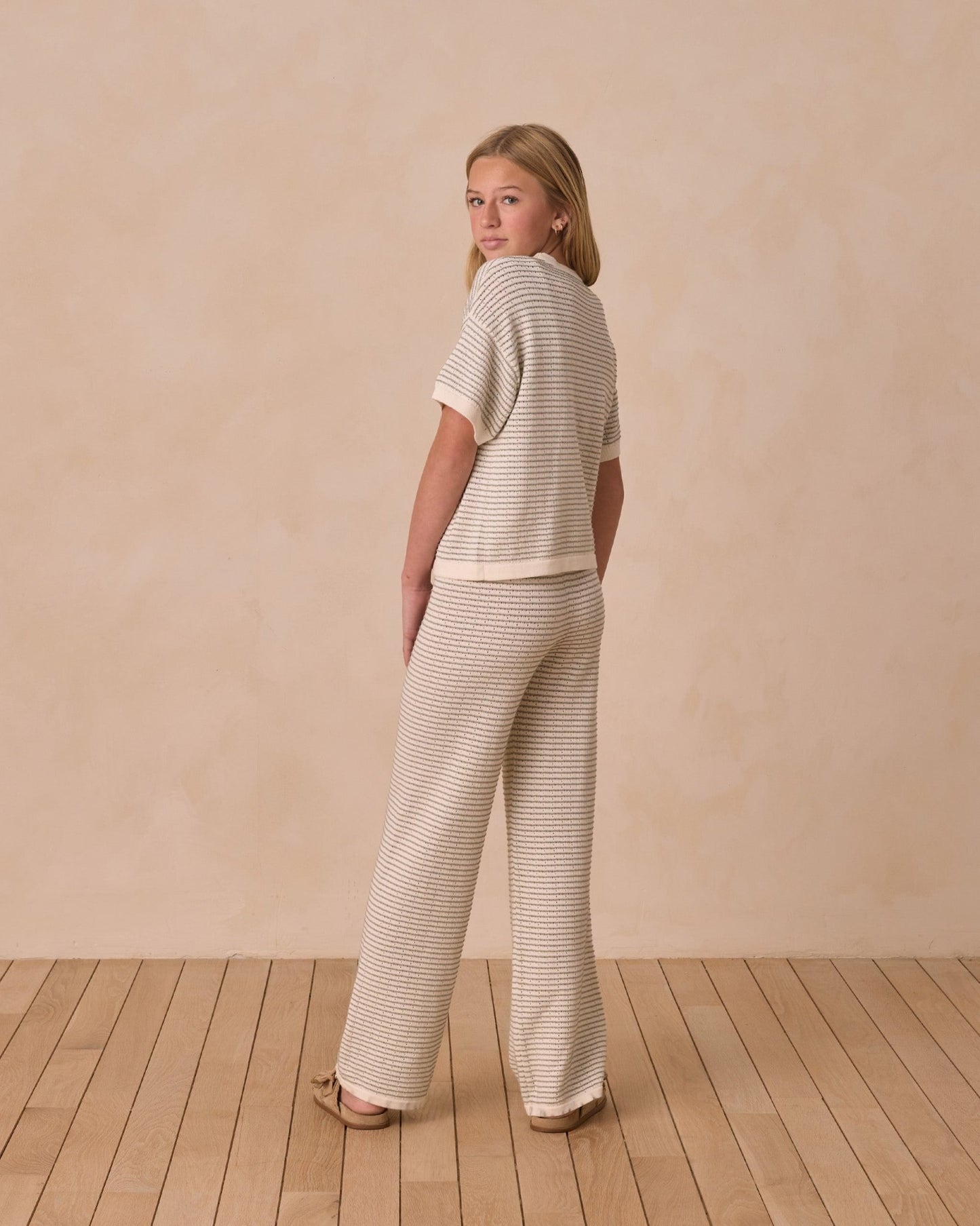 Boxy Crop Knit Tee in sage stripe - Après NJ
