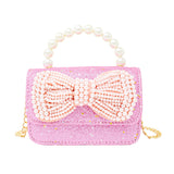 Glitter Pearl Handle Bow Handbag - Silver - Après NJ