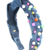 Multi - Colored Pearls on Denim Headband - Après NJ