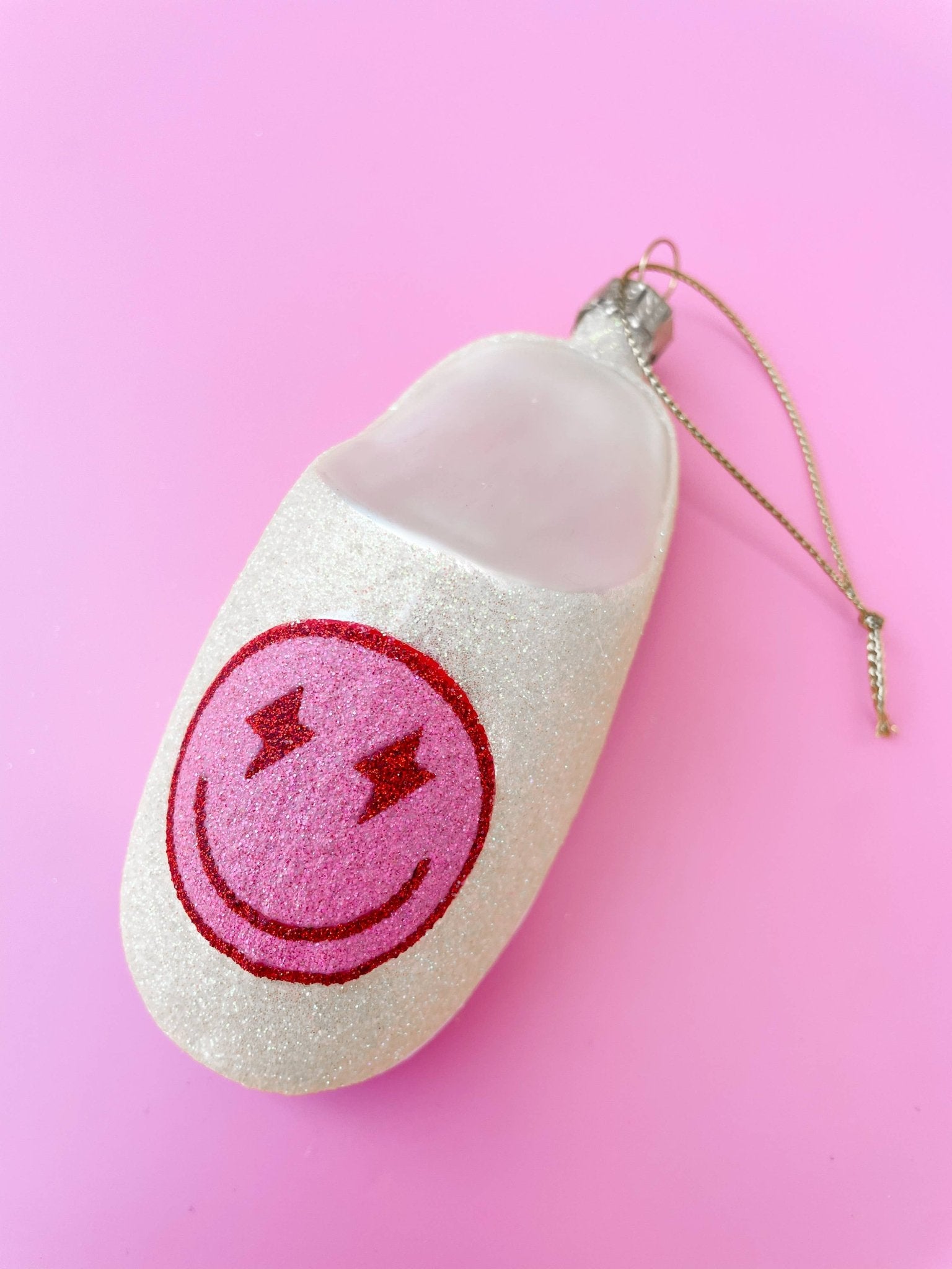 Pink Smiley Face Slipper Christmas Ornament - Après NJ