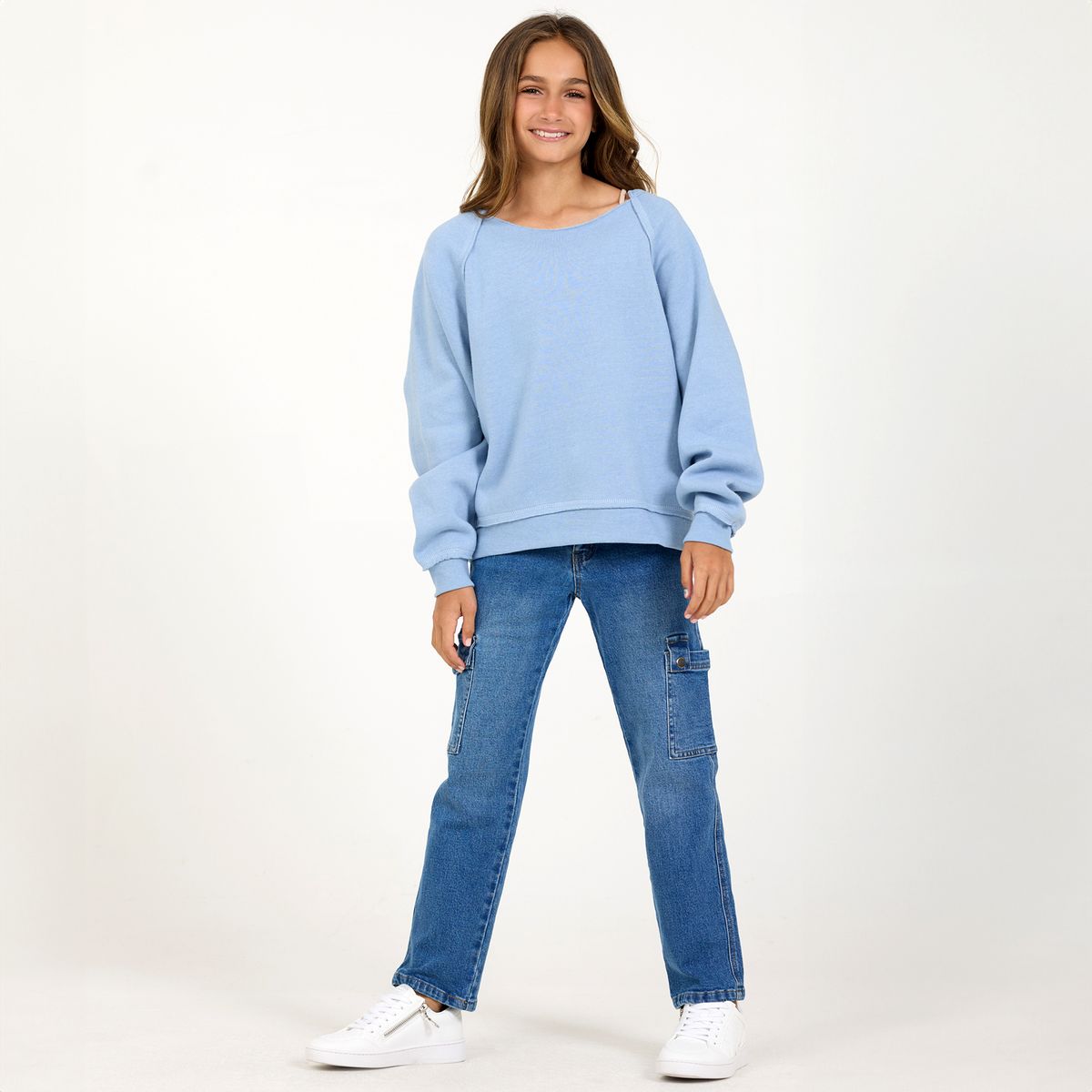 Blue Off-shoulder Sweatshirt