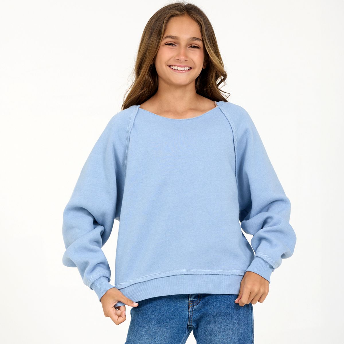 Blue Off-shoulder Sweatshirt