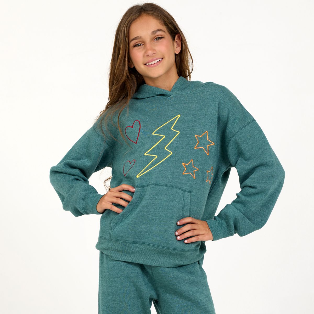 Lightning Heart Star Embroidered Hoodie