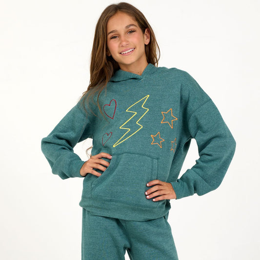 Lightning Heart Star Embroidered Hoodie