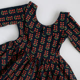 Navy Floral 3/4 Sleeve Collared Twirl Dress