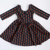 Navy Floral 3/4 Sleeve Collared Twirl Dress