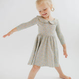 Watercolor Floral 3/4 Sleeve Collared Twirl Dress