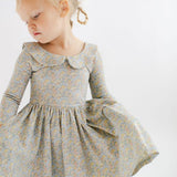 Watercolor Floral 3/4 Sleeve Collared Twirl Dress