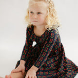 Navy Floral 3/4 Sleeve Collared Twirl Dress