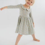 Watercolor Floral 3/4 Sleeve Collared Twirl Dress