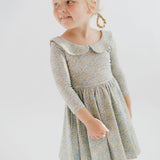 Watercolor Floral 3/4 Sleeve Collared Twirl Dress