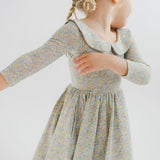 Watercolor Floral 3/4 Sleeve Collared Twirl Dress