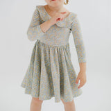 Watercolor Floral 3/4 Sleeve Collared Twirl Dress