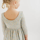 Watercolor Floral 3/4 Sleeve Collared Twirl Dress