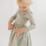 Watercolor Floral 3/4 Sleeve Collared Twirl Dress