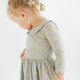 Watercolor Floral 3/4 Sleeve Collared Twirl Dress