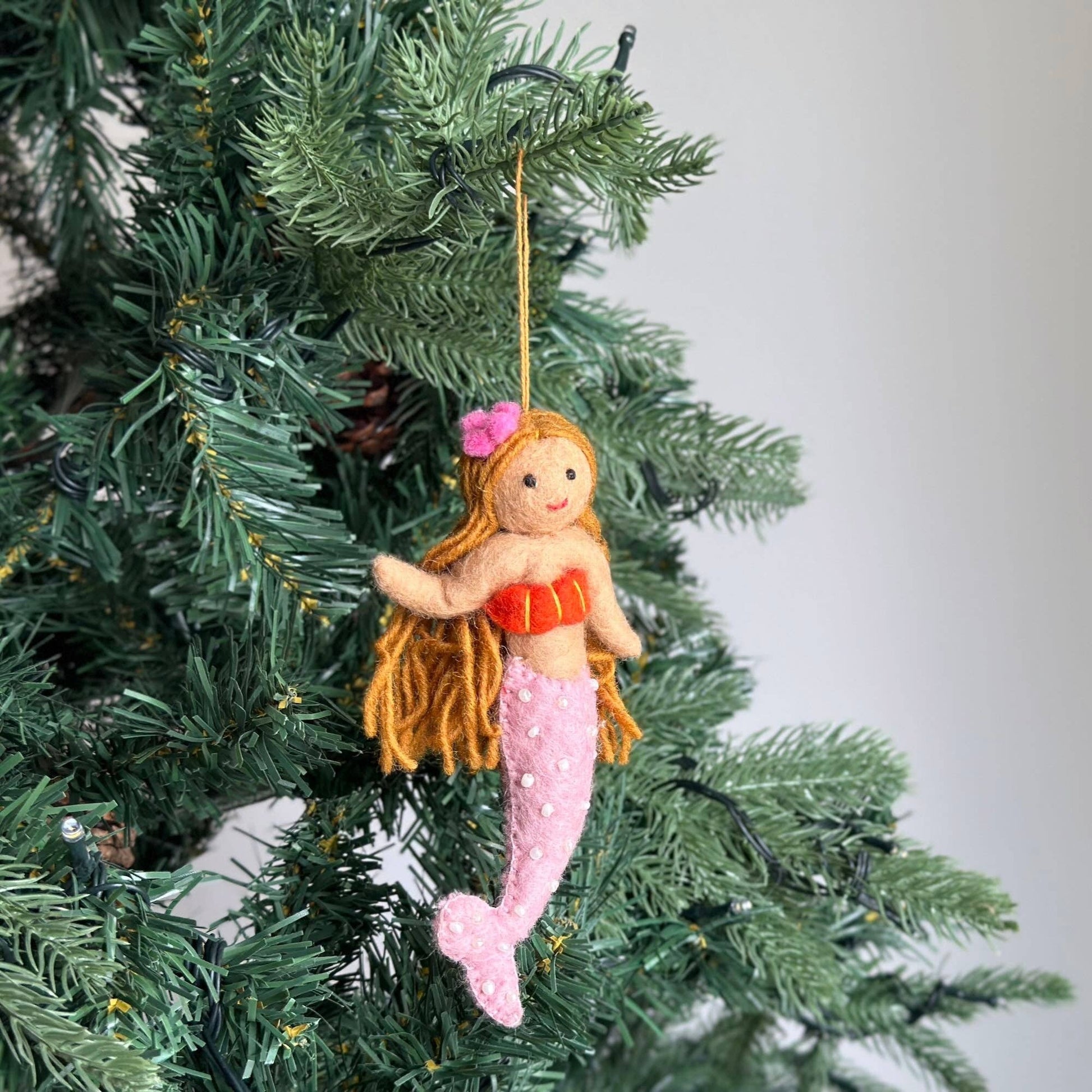 Felt Mermaid Ornament with pink tail