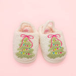Pink Bow Christmas Tree Slippers - Toddler & Kids