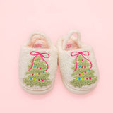 Pink Bow Christmas Tree Slippers - Toddler & Kids