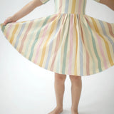 Short Sleeve Twirl Dress in Pastel Stripes