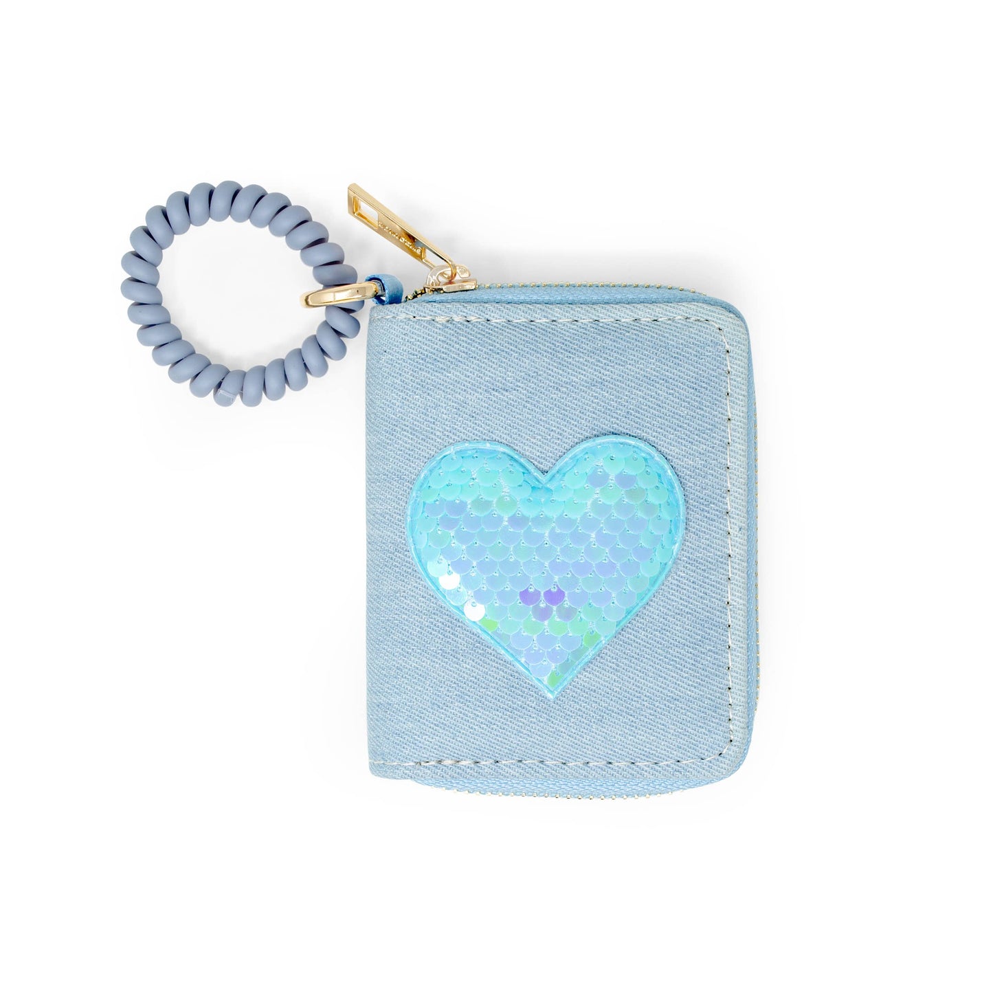 blue wallet with blue sequin heart