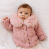 Fur Collar Rosy Cardigan Sweater
