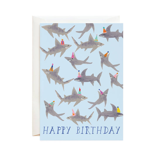 shark party hat card, blank inside