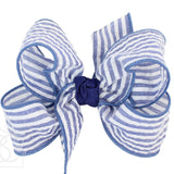 Seersucker Hair Bow Pink and Navy