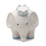 White With Blue Elephant Bank