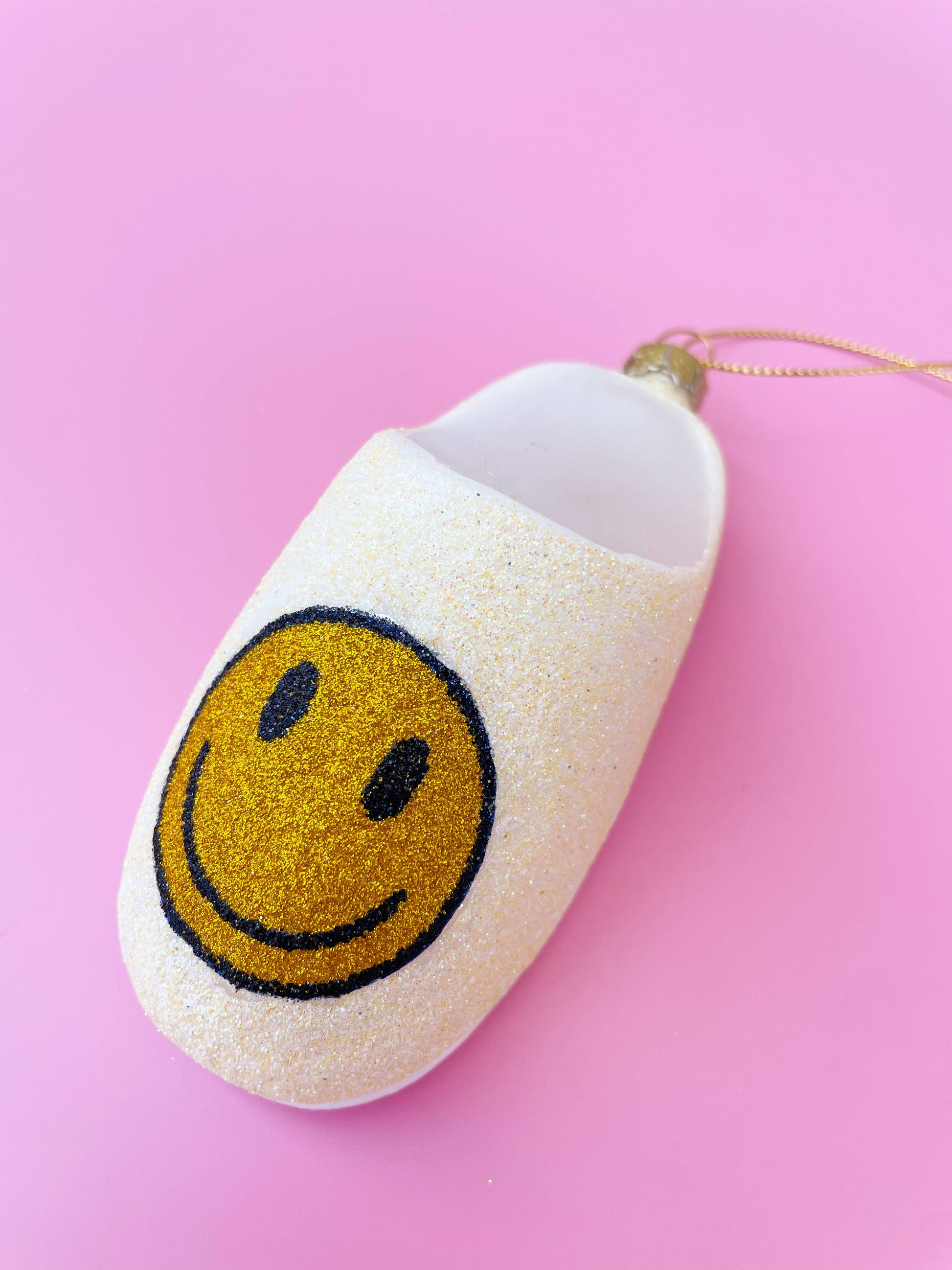 Yellow Smiley face slipper ornament