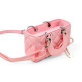Quilted Rectangle Bow Charm Handbag
