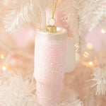Pink Glittered Trendy Tumbler Christmas Ornament - Pink Cup