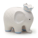 White With Blue Elephant Bank