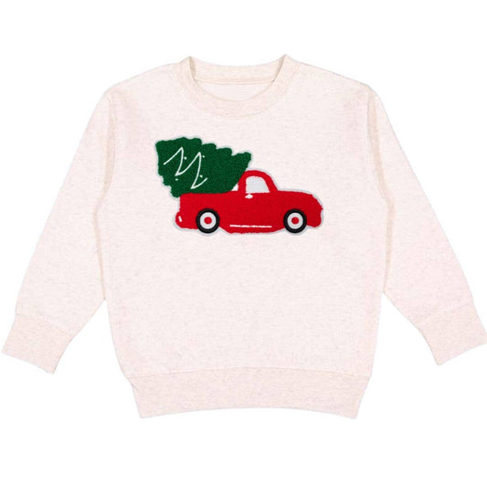 Sweatshirt with truck and Christmas tree in back