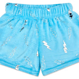 Blue Foil Lightning Plush Shorts