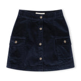 Corduroy Button Front Skirt - Navy