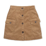 Corduroy Button Front Skirt - Camel