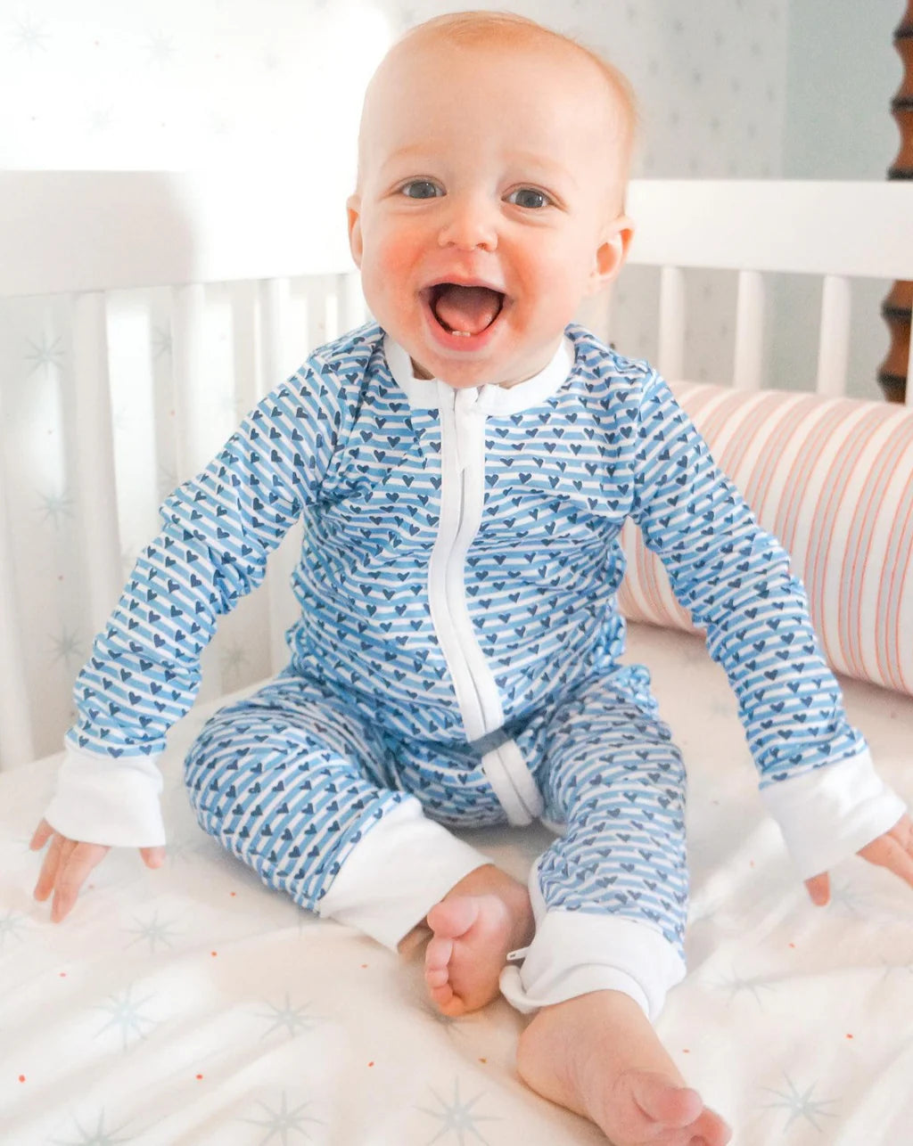 Baby in Blue Sailor Heart Onesie