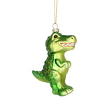 Happy Dino, Cute Baby’s First Retro Glass Christmas Ornament