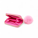 Hot Pink Teddy Pom Pom Zip Wallet