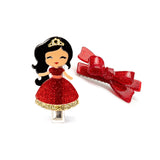 Cute Doll w/ Red Dress & Glitter Bow Clips