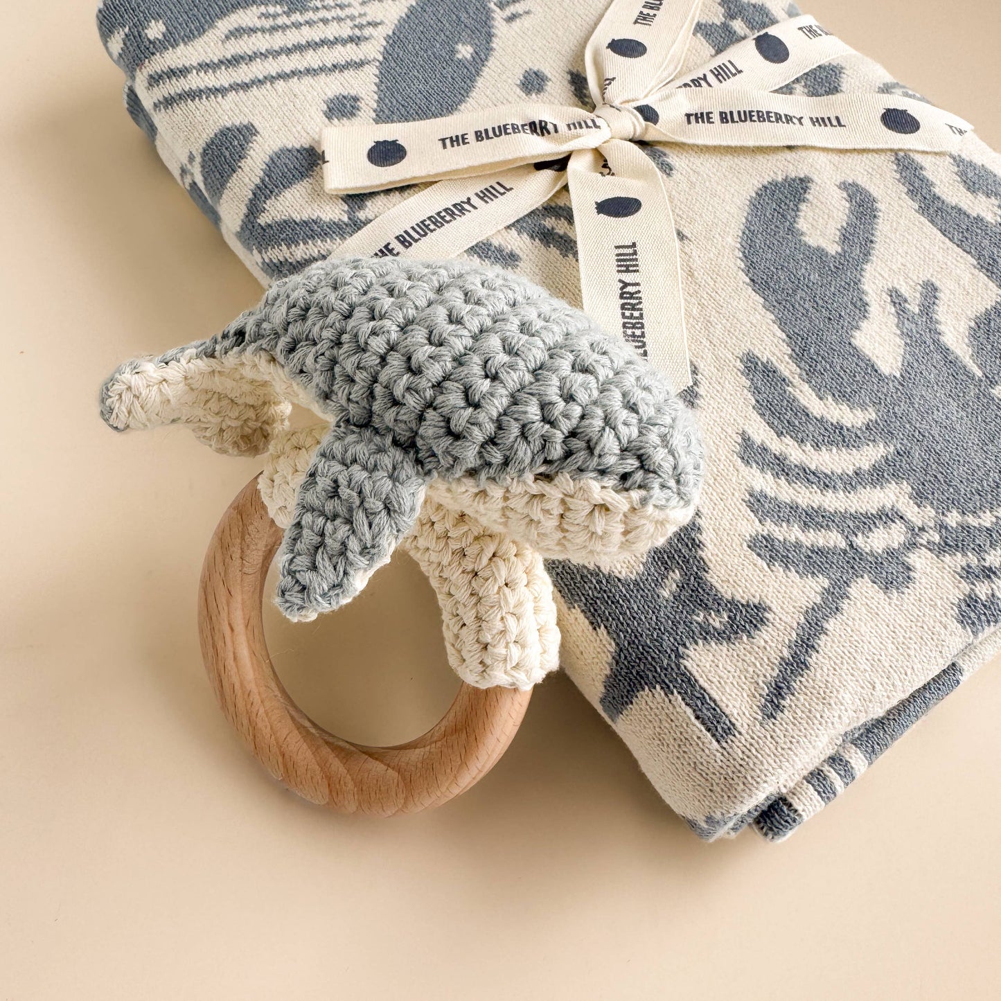 nautical blanket whale teether and cotton hat