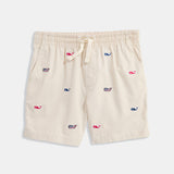 Patriotic Whale Embroidered Pull On Shorts - Stone