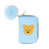 Blue Teddy Pom Pom Zip Wallet