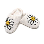 Slippers with white daisy and yellow smiley center